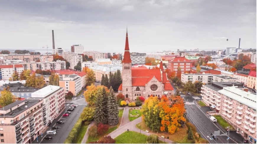 Visit Tampere Drone View of Tuomiokirkko Cathedral, Laura Vanzo